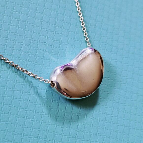 Vintage Tiffany & Co. Elsa Peretti Large 18mm Bean Silver Pendant Necklace 15” - Picture 3 of 7